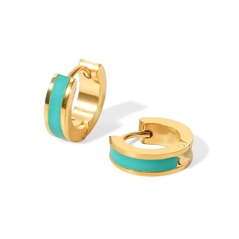 Gold plated turquoise enamel huggie earrings